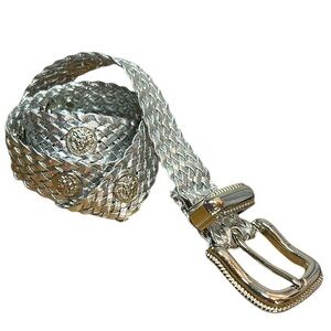 Silver tone soft woven belt with‎ bling faux diamonds